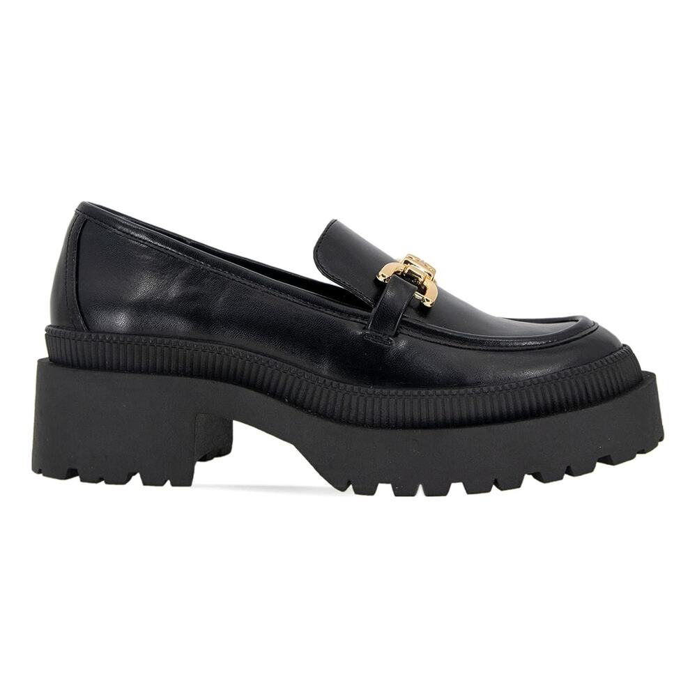 BCBGeneration Mackie Black Lug Sole Horsebit Leather Loafers Gold Hardware 8.5
